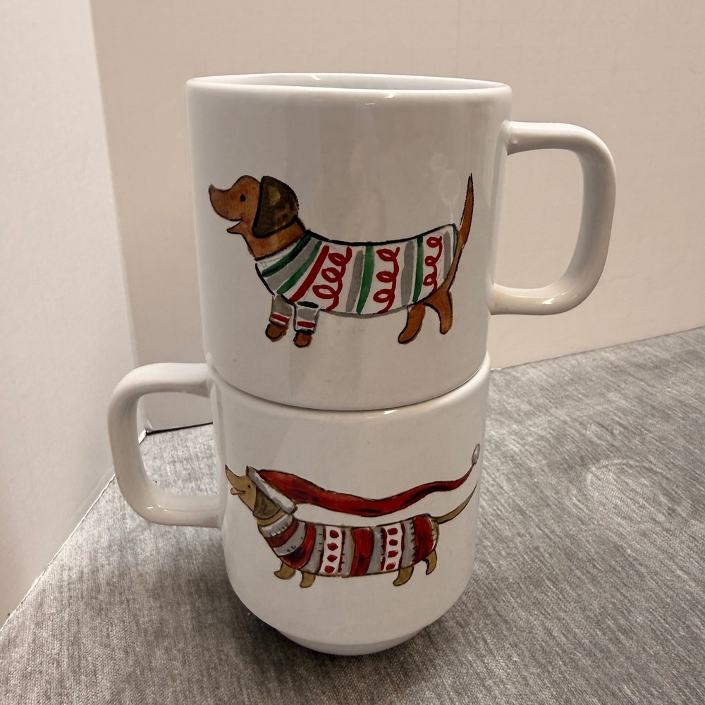 Sheffield Home Christmas Dachshund Stacking Coffee Mugs Set of 2‎ Wiener Dogs